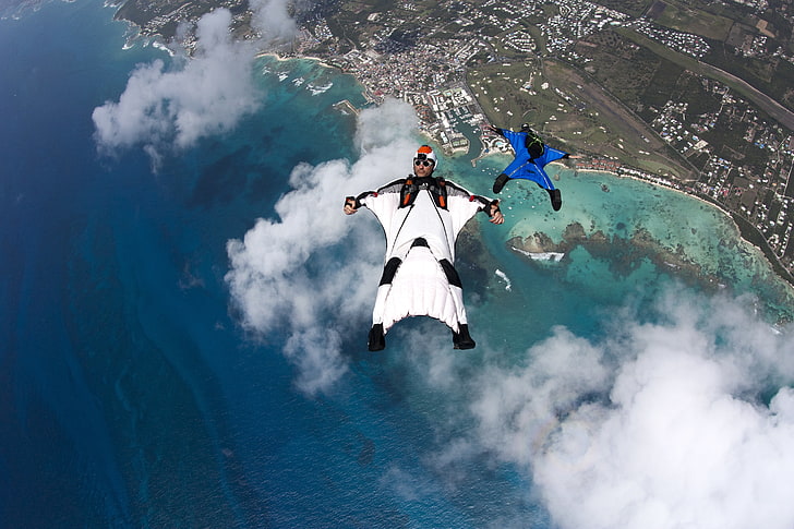photography, sky, clouds, wingsuit, skydiving, nature, adventure