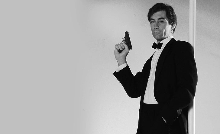 men's suit jacket, James Bond, timothy dalton, movies, monochrome, HD wallpaper