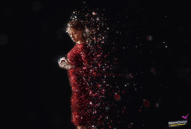 red, women, glitter, Photoshop, effects, robes, studio shot, HD wallpaper