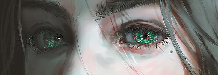 drawing, digital art, fantasy art, fantasy girl, eyes, green eyes