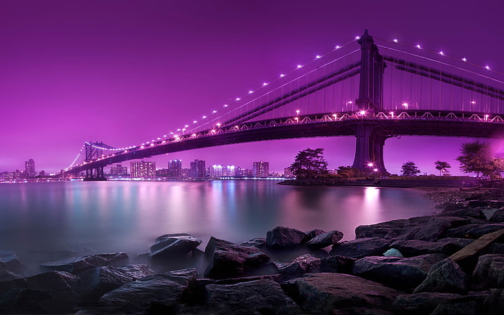 Hd Wallpaper Bridge Under Purple Sky Wallpaper Bridge On Top Of Water Photo Wallpaper Flare