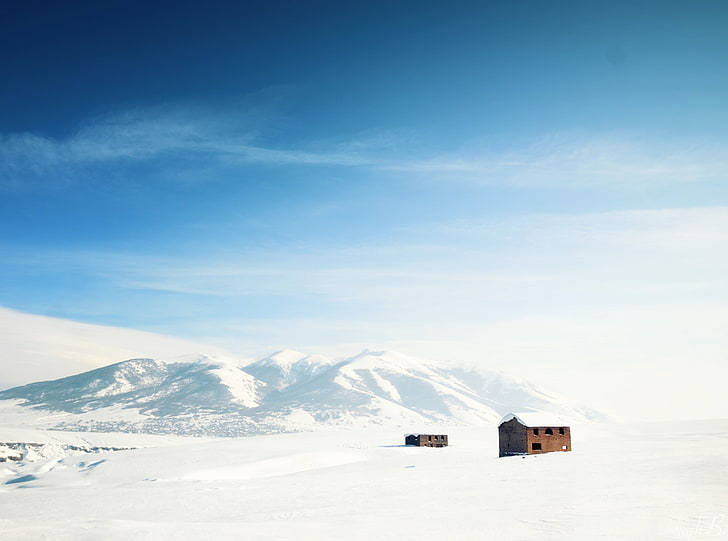 Armenia, Ara, brown house, Nature, Mountains, Landscape, Winter