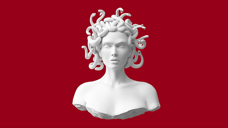 Bust of Medusa, red, representation, human representation, creativity