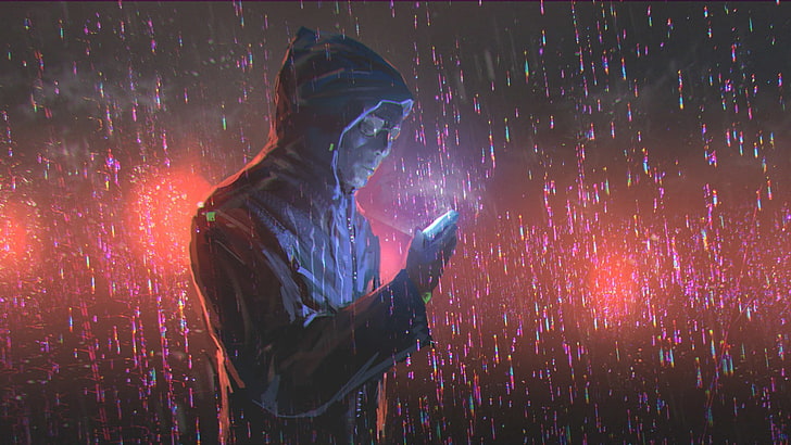 men's gray hoodie, rain, phone, sunglasses, Adrian Retana, hoods, HD wallpaper