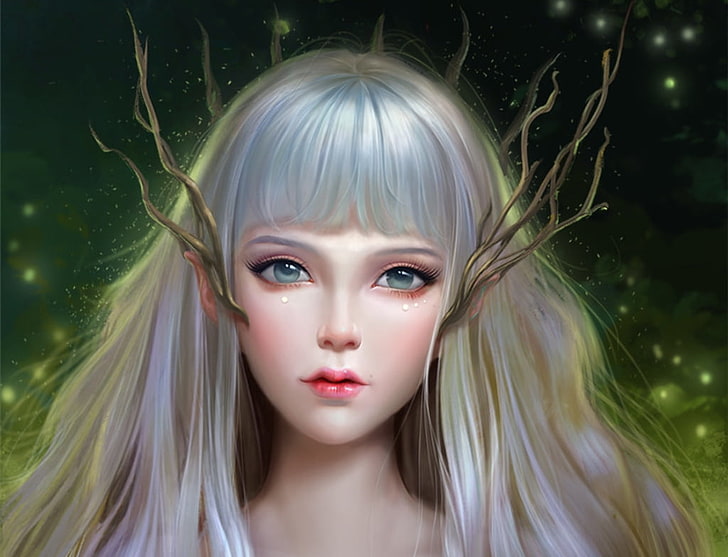 HD wallpaper: Elf girl, frumusete, luminos, silver, hair, fantasy, green |  Wallpaper Flare