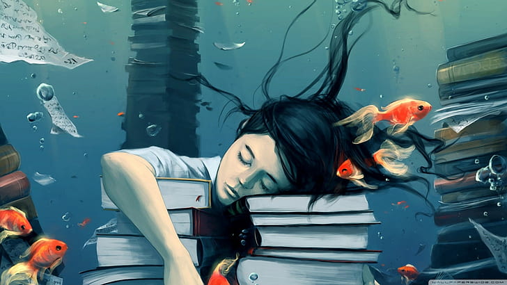 drawing, sleeping, underwater, HD wallpaper