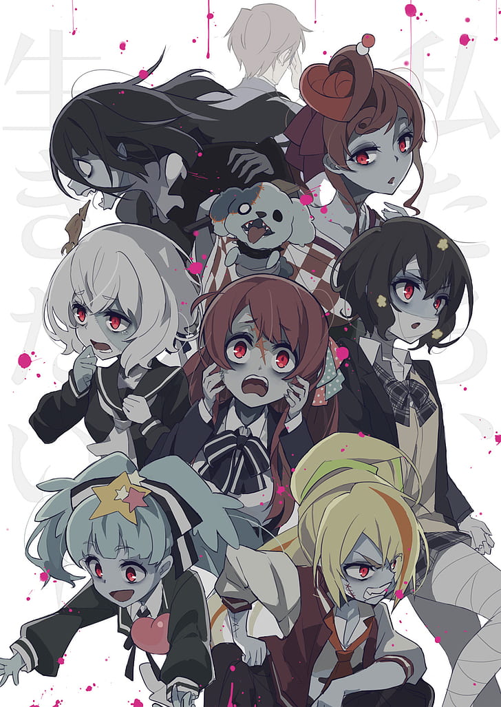 Zombieland Saga, anime girls, redhead, ribbon, school uniform