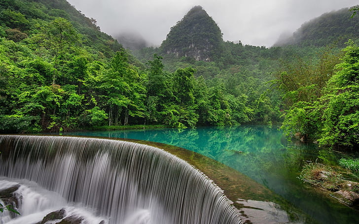 Waterfall in Libo Guizhou China small seven holes scenic spot on the Volongtan Waterfall Crouching Dragon Pool Beautiful Wallpaper HD 2560×1600