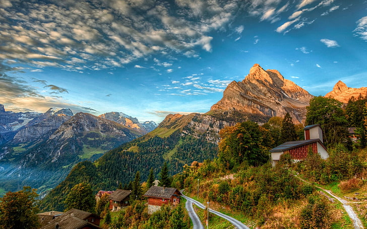 Swiss Alps Houses In The Swiss Alpine Summer Landscape Hd Wallpapers For Desktop And Mobile 2880×1800