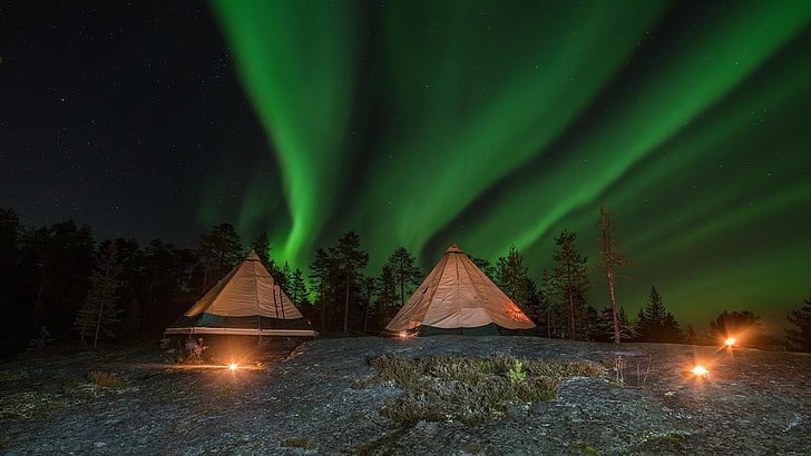 lapland, finland, northern lights, aurora borealis, polar lights, HD wallpaper
