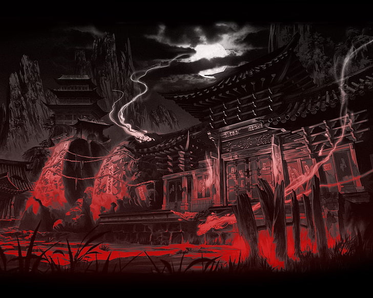 red and black house digital wallpaper, Anime, Cool, Japanese