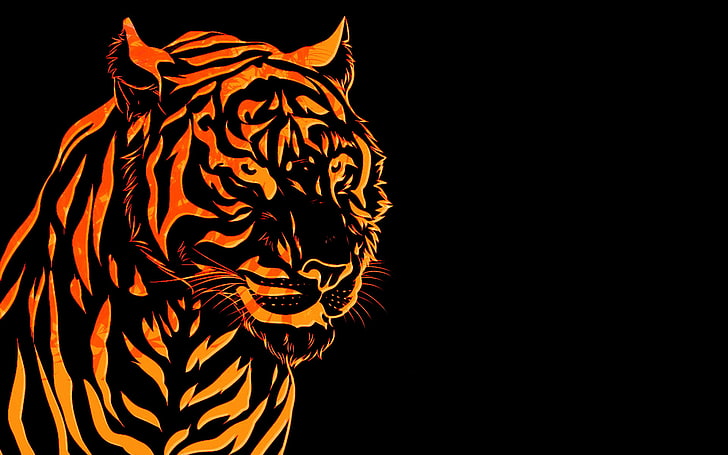 black and brown tiger illustration, fire, red, fire tiger, animal, HD wallpaper