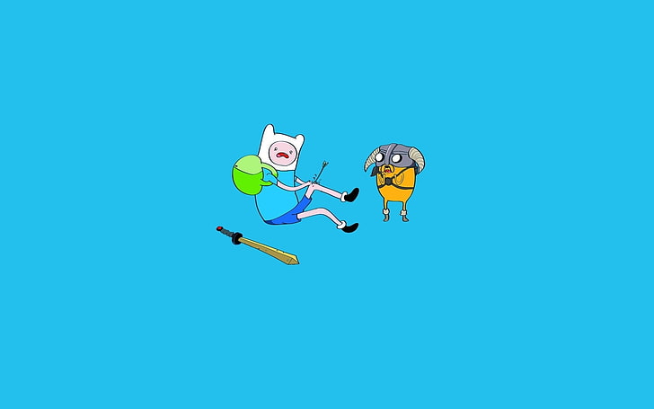 Adventure Time, Jake the Dog, Finn the Human, copy space, blue, HD wallpaper