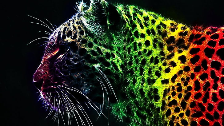 leopard, animals, colorful, Fractalius, leopard (animal), digital art, HD wallpaper