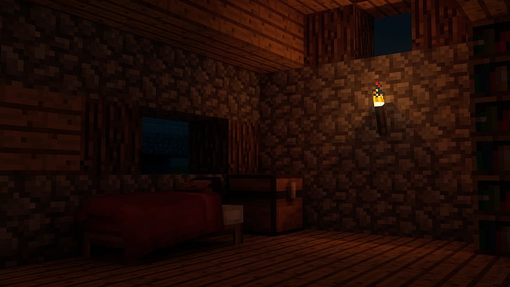 bed, house, Minecraft, night, Sleeping, video games, illuminated, HD wallpaper
