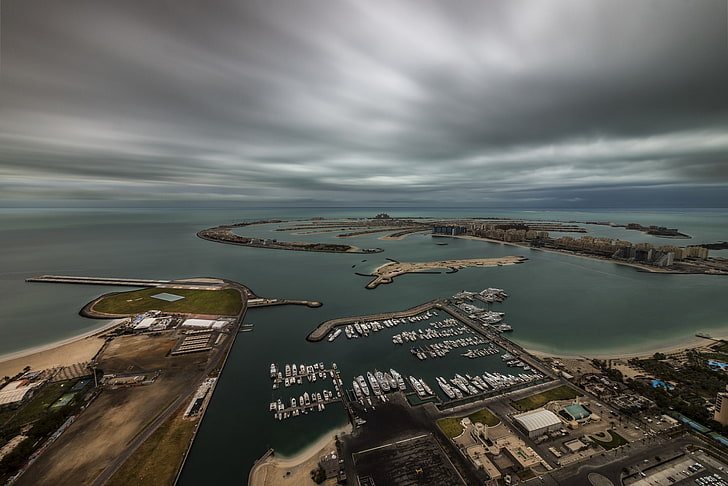 photography, Dubai, Palm Jumeirah, sea, island, cloud - sky, HD wallpaper
