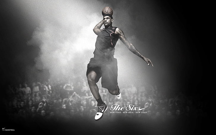LeBron James wallpaper, jump, the ball, nike, basketball player
