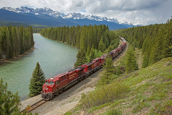 HD wallpaper: Vehicles, Train, Landscape, Mountain, River | Wallpaper Flare