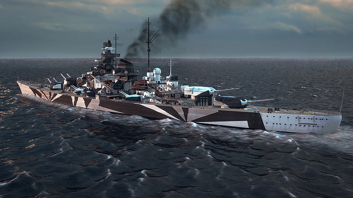 german battleship tirpitz, sea, water, nature, sky, horizon over water, HD wallpaper