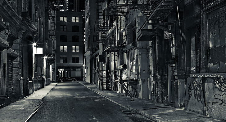 Ghetto City New York Lane Usa Background Pictures, grayscale photo of hallway of buildings, HD wallpaper