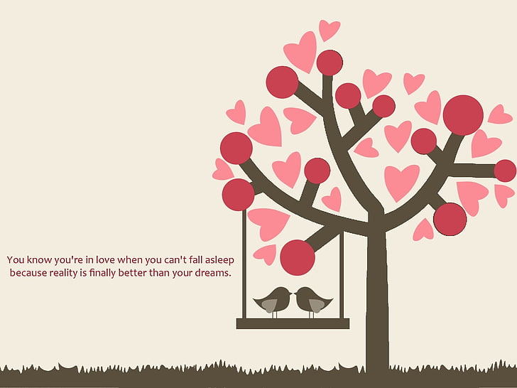 Love Birds And Brushes Hearts, lovebirds on swing chair on tree digital wallpaper, HD wallpaper