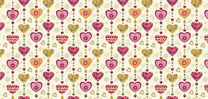 beige background with heart illustration, pattern, texture, holiday, HD wallpaper