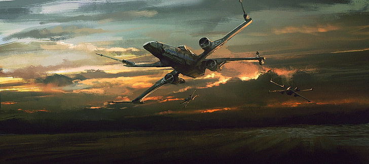 black X-Wing wallpaper, science fiction, Star Wars, artwork, air vehicle, HD wallpaper