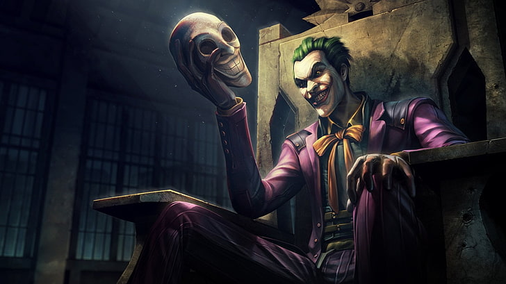 Joker holding mask illustration, Injustice, Injustice: Gods Among Us