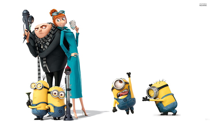 Despicable Me poster, minions, toy, studio shot, white background