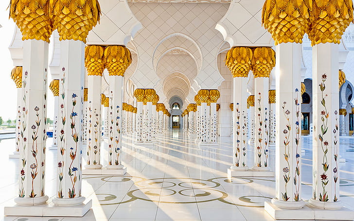 Sheikh Zayed Grand Mosque Abu Dhabi Decorative Elements Of Marble Columns Hd Wallpaper 1920×1200, HD wallpaper