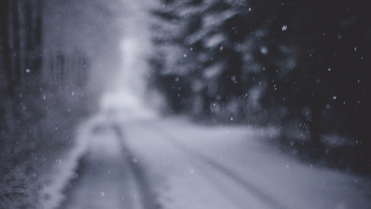 snow covered road during winter, blurred, snowing, nature, weather, HD wallpaper