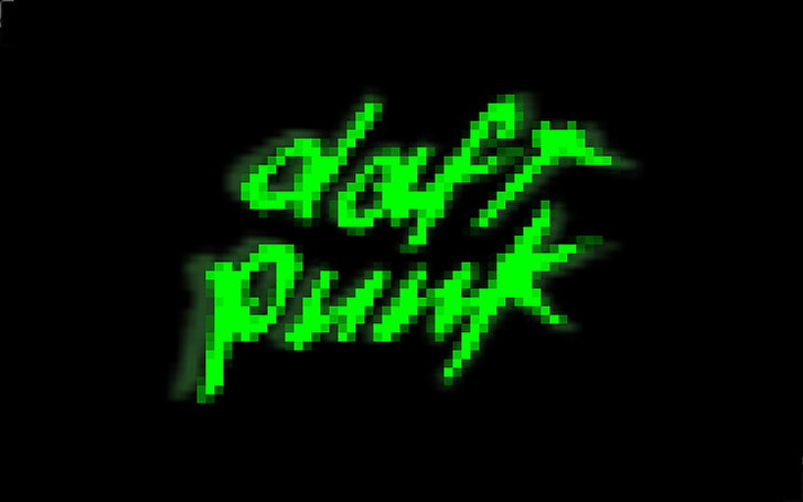 Daft Punk, typography, pixelated, pixel art, green, simple background
