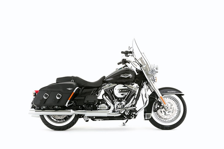 black and grey touring motorcycle, motors, Harley-Davidson, studio shot, HD wallpaper