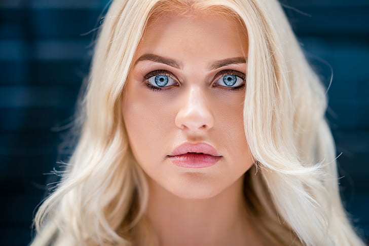 women, blue eyes, blonde, face, portrait, HD wallpaper