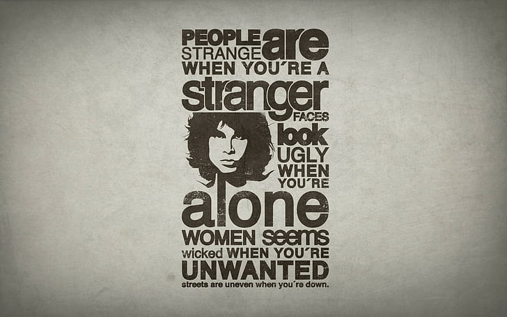 Jim Morrison, People Are Strange, simple background, quote