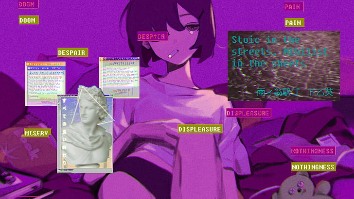 vaporwave, anime girls, philosophy, stoicism, nihilism, HD wallpaper
