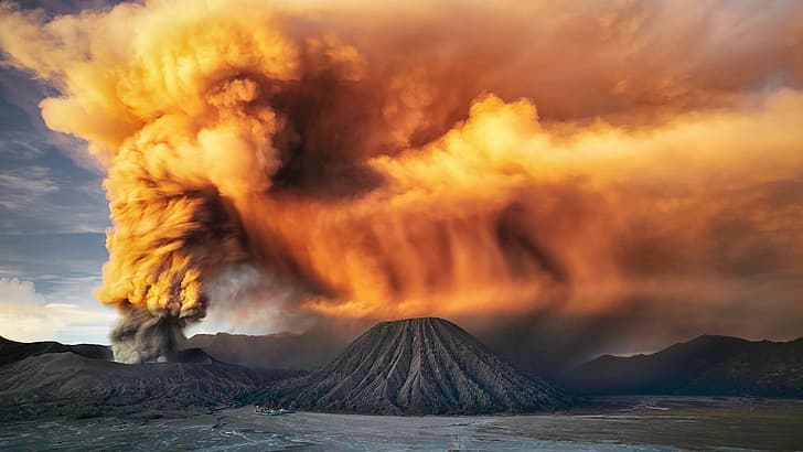 light, ash, smoke, island, Indonesia, Bromo, Java, the island of Java, HD wallpaper