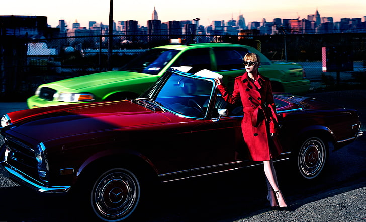women with glasses, car, vehicle, actress, Christina Ricci, HD wallpaper