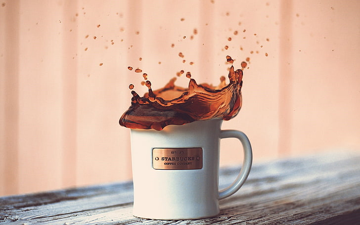 Starbucks Coffee Splash, white ceramic mug, Other, cup, food and drink, HD wallpaper