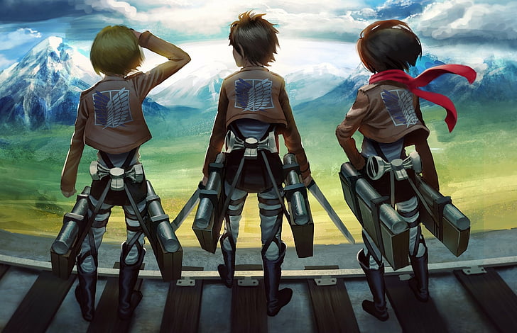 Anime, Attack On Titan, Armin Arlert, Eren Yeager, Mikasa Ackerman, HD wallpaper