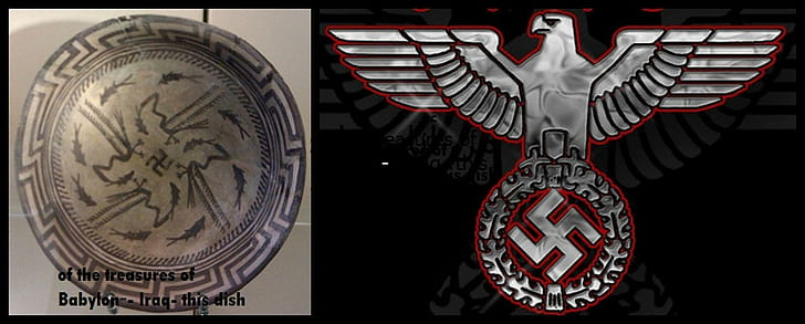 Copy-Paste, silver and red nazi bird logo, treasure, babylon