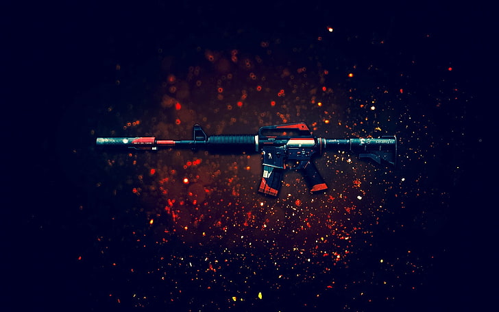 black and red rifle, assault rifle, weapon, Counter-Strike: Global Offensive