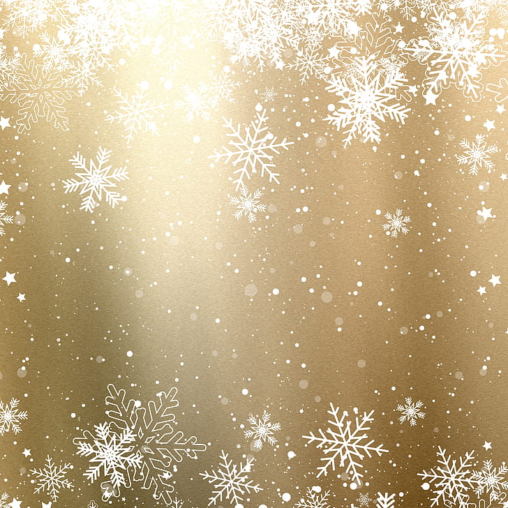 winter, snow, snowflakes, background, golden, Christmas, HD wallpaper