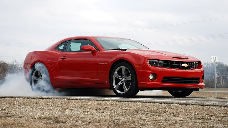 red Chevrolet Camaro coupe, red cars, vehicle, mode of transportation, HD wallpaper