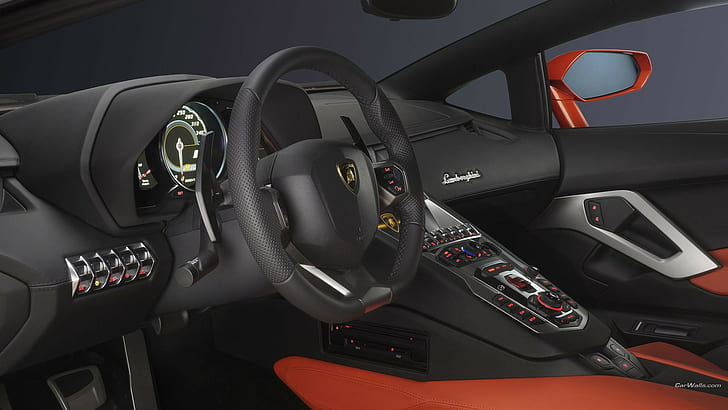 Lamborghini Aventador, car interior, steering wheel, vehicle