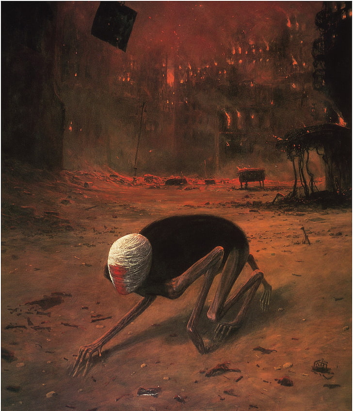Zdzisław Beksiński, indoors, no people, nature, table, wall - building feature