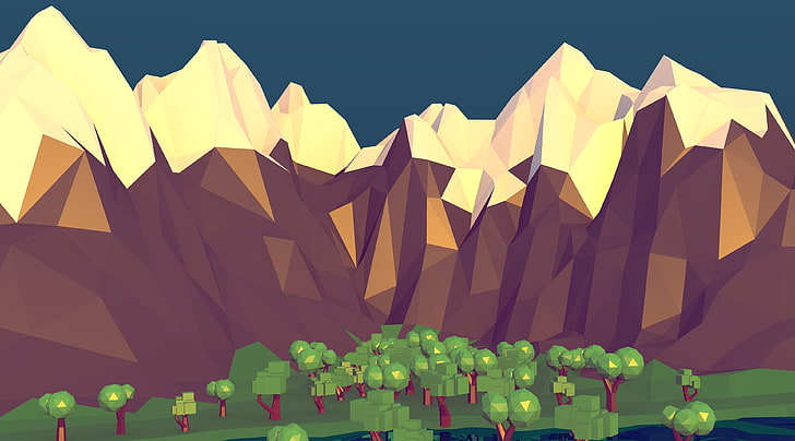 Mountain Creek, Artistic, 3D, polygons, abstract, low poly, mountains, HD wallpaper