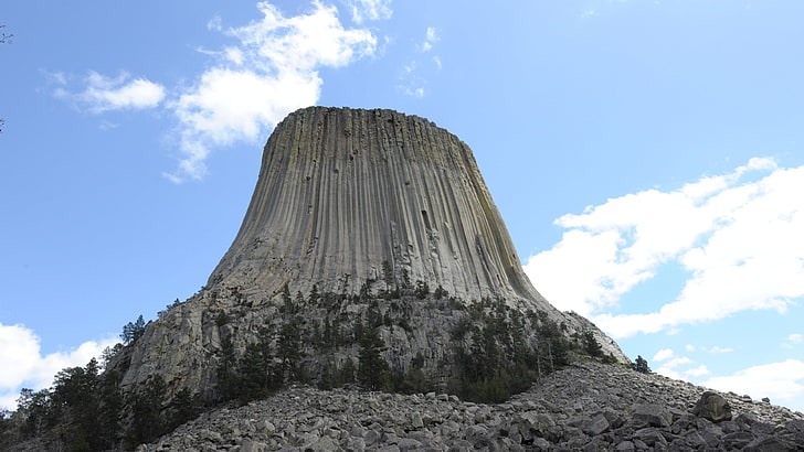 Devils Tower, Wyoming, nature, monument, sky, low angle view, HD wallpaper