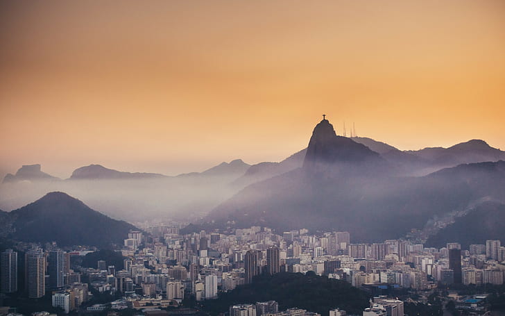 Botafogo, Rio de Janeiro, mountains, evening, Corcovado, Christ, HD wallpaper