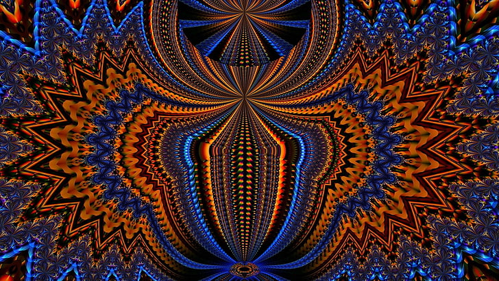 fractal art, symmetry, pattern, psychedelic art, kaleidoscope, HD wallpaper